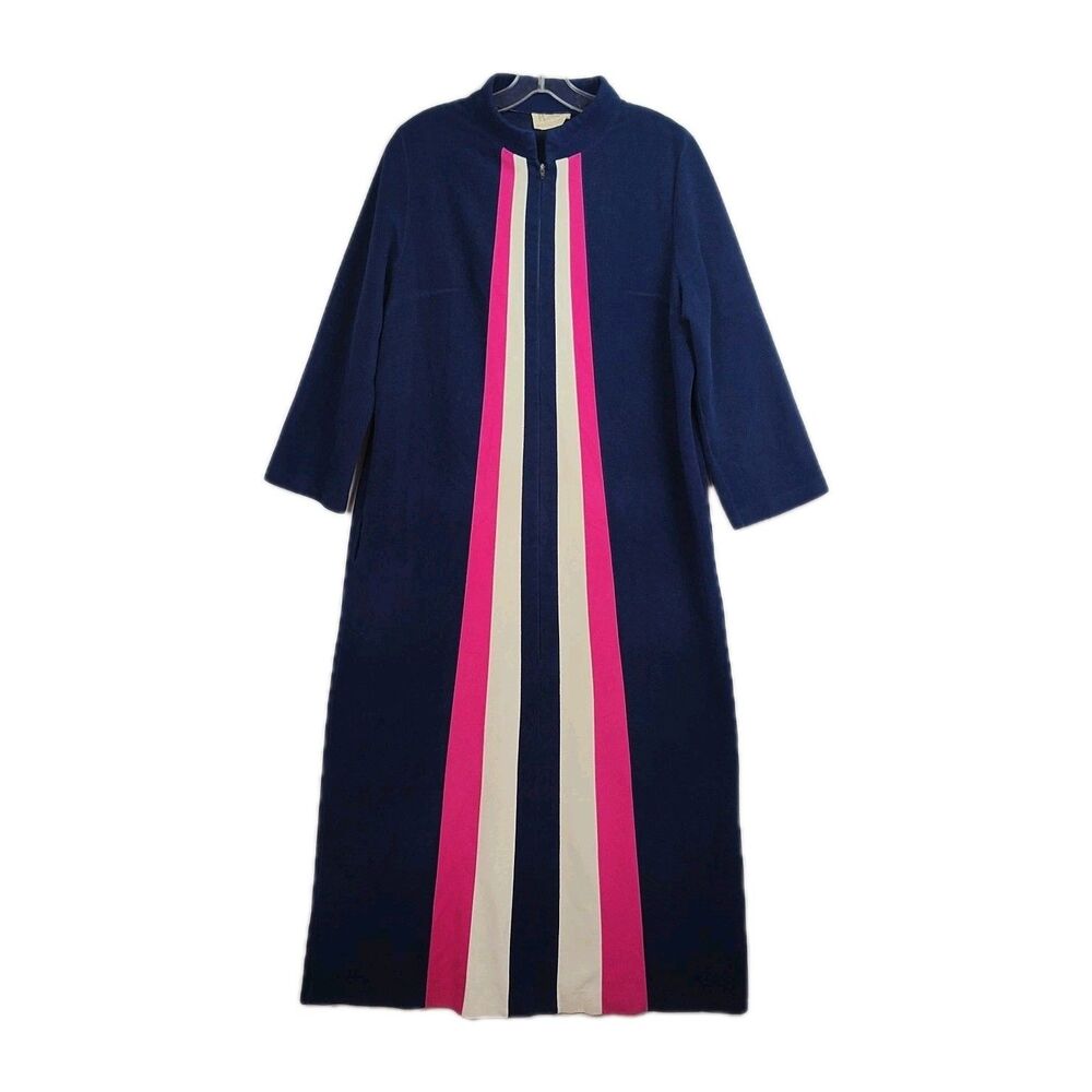 Vintage JC Penney Robes 1/2-Zip Robe Women's 16‎ Blue/Pink/White Soft 3/4-Sleeve